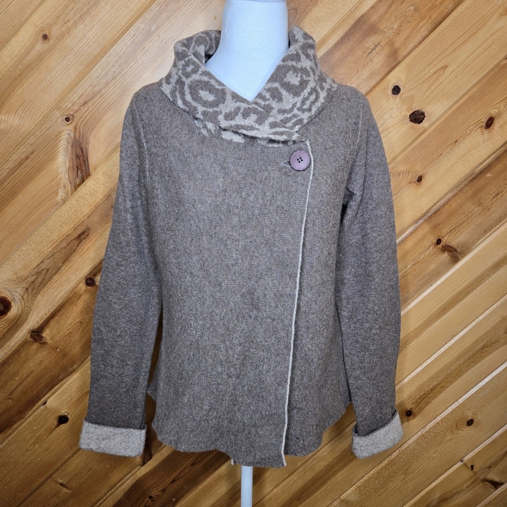 Chiaramente Wool Sweater Cardigan Made In  Italy Animal Sz‎ M Shawl Lagenlook